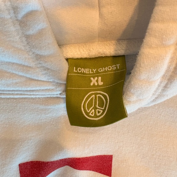 Lonely Ghost Hoodie XL White Graphic Streetwear Pullover Sweatshirt - Picture 3 of 4